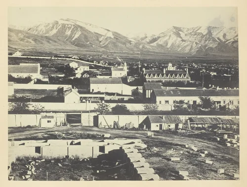 Salt Lake City, Camp Douglas and Wasatch Mountains in the Background by Andrew J. Russell, photograph, 1868-1869