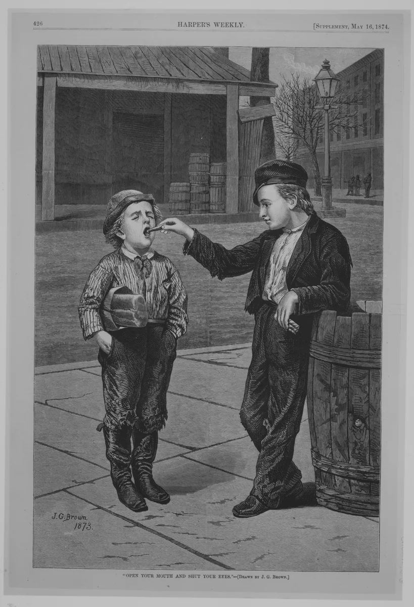 Open Your Mouth and Shut Your Eyes (from "Harper's Weekly") by John George Brown, print, 1874