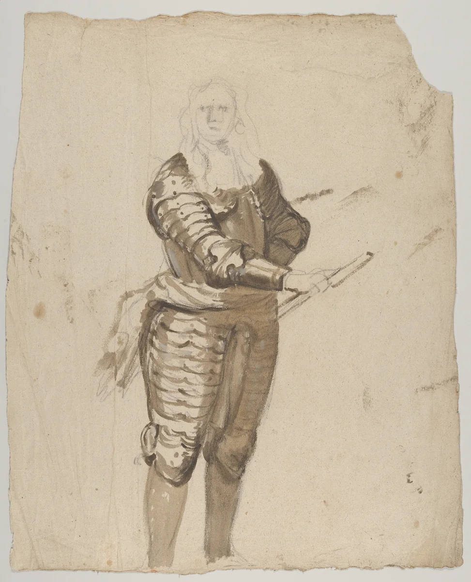Study of a Standing Commander Holding a Staff; verso: Study of the Descent from the Cross by Cornelis Schut, drawing, 1617-1655