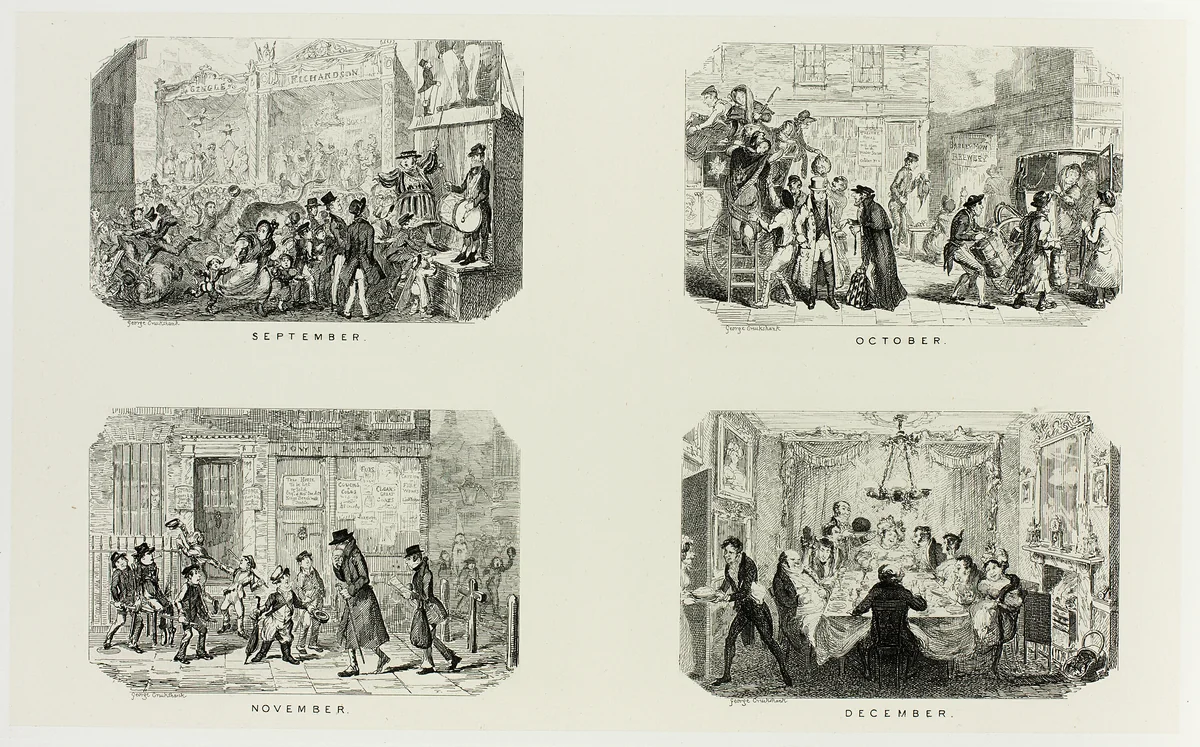 September from George Cruikshank's Steel Etchings to The Comic Almanacks: 1835-1853 (top left) by George Cruikshank, print, 1835