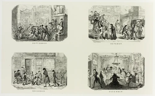 September from George Cruikshank's Steel Etchings to The Comic Almanacks: 1835-1853 (top left) by George Cruikshank, print, 1835