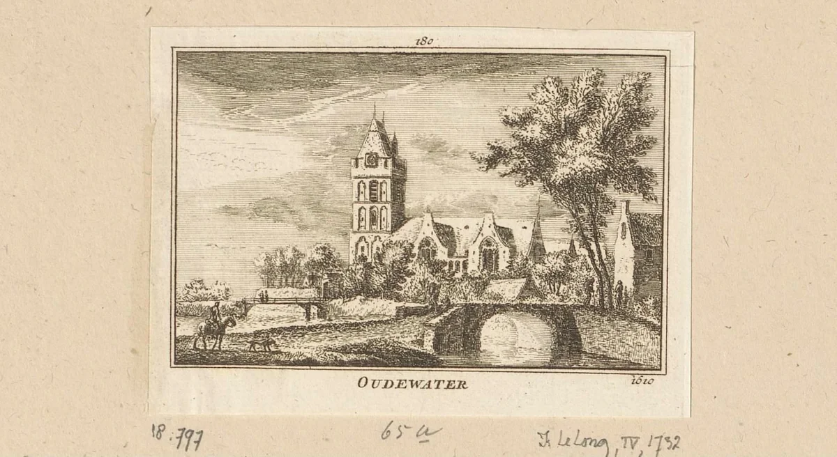 Gezicht op Oudewater, 1610 by Abraham Rademaker, print, 1725-1803