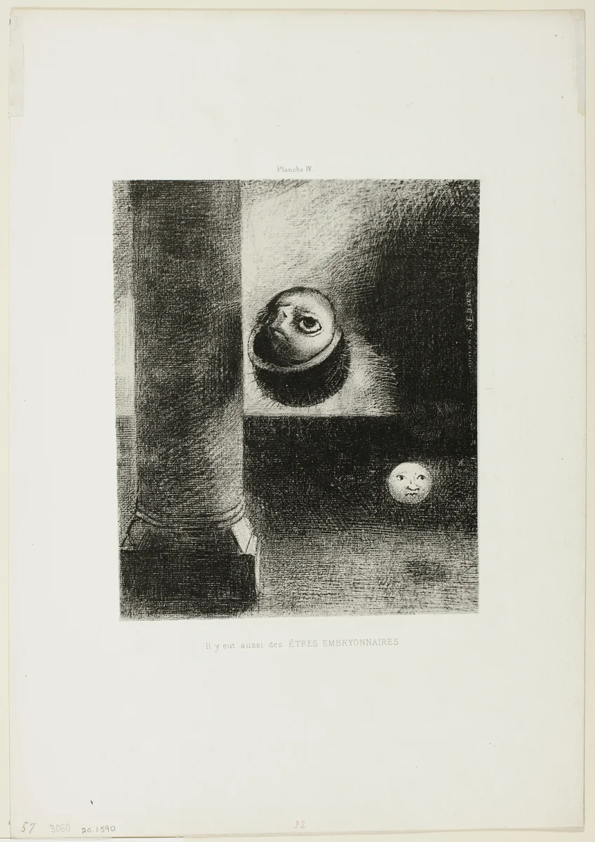 There Were Also Embryonic Beings, plate 4 of 6 by Odilon Redon, print, 1885
