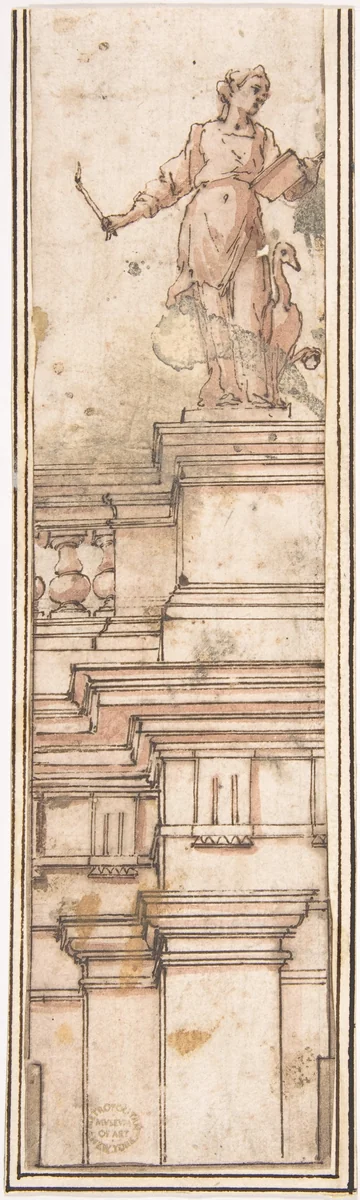 Façade (for Stage Setting) by anonymous, drawing, 1500-1600