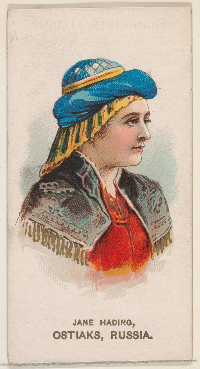 Jane Hading in Costume of Ostiaks, Russia, from the set Actors and Actresses, Second Series (N71) for Duke brand cigarettes by W. Duke, Sons & Co., print, 1888-1890