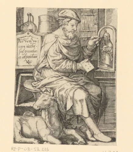 Apostel Lucas schildert Maria met kind by Unknown, print, 1542