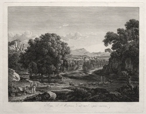 Heroic Landscape: Cattle Crossing the River by Johann Christian Reinhart, print, 1795