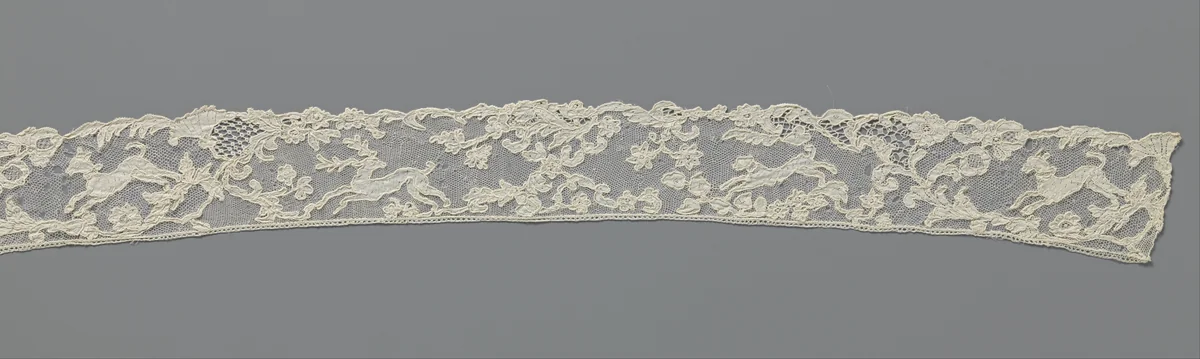 Strook naaldkant met herten en honden by anonymous, other, 1740-1760