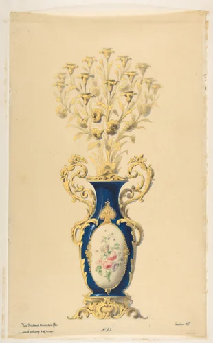 Design for a Porcelain Candelabra with Nine Branches by anonymous, drawing, 1800-1899