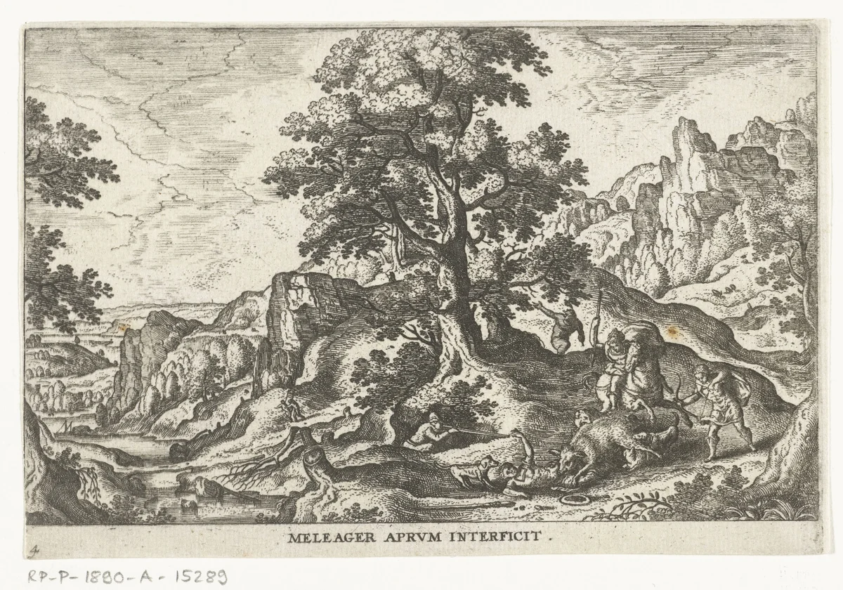 Meleager doodt het wilde zijn by anonymous, print, 1550-1650