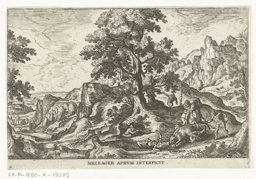 Meleager doodt het wilde zijn by anonymous, print, 1550-1650