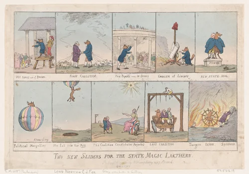 Two New Slides for the State Magic Lantern by Thomas Rowlandson, print, 1783