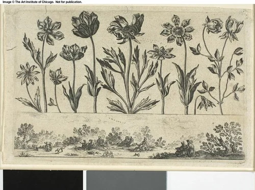 Flowers and Landscape, from Livre Nouveau de Fleurs... by Nicolas Cochin, print, 1645