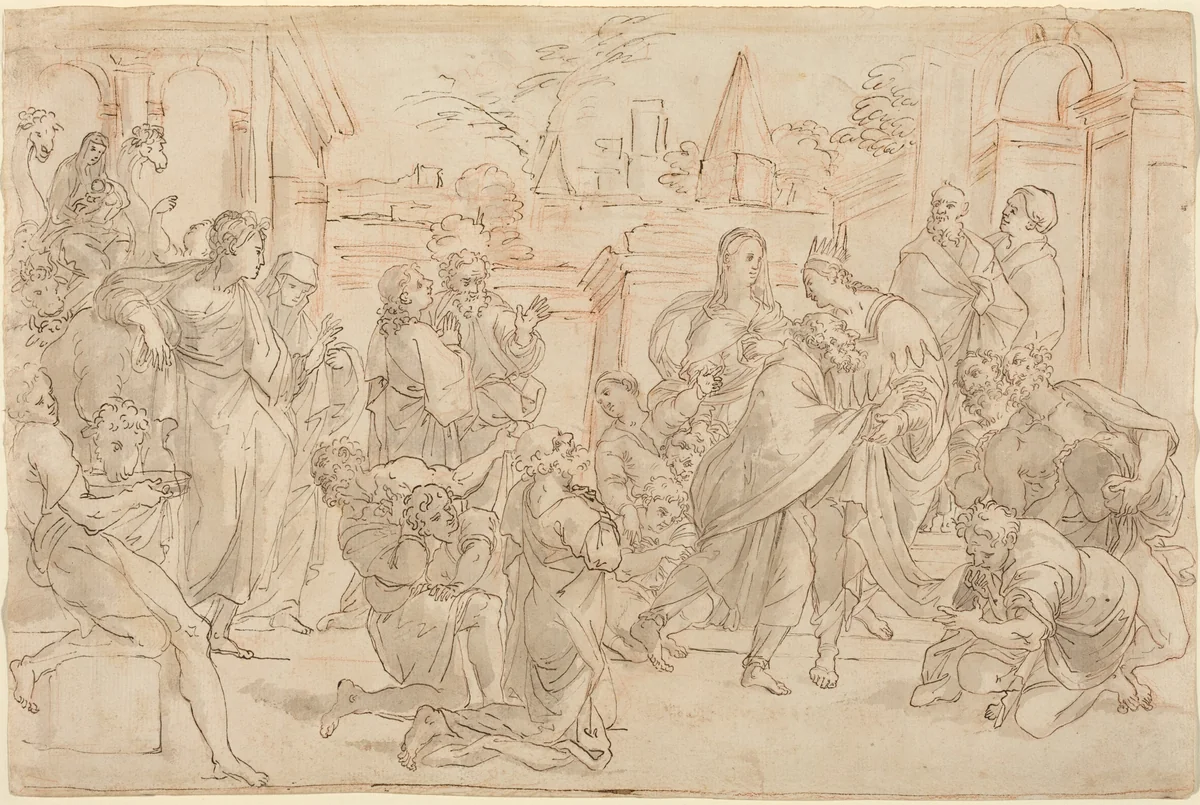 Joseph and His Brother in Egypt [verso] by Italian 17th Century, drawing, 1600-1699