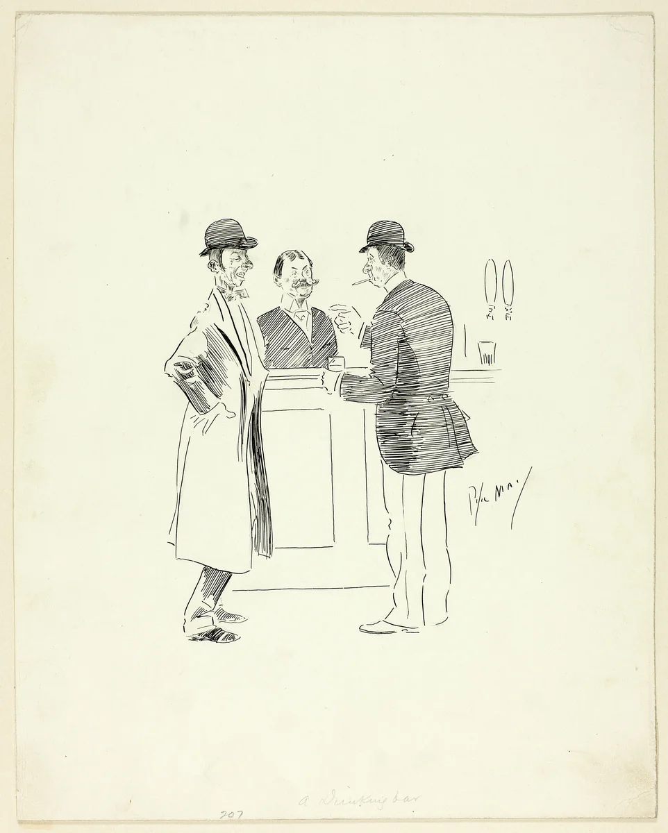 A Drinking Bar by Philipp William May, drawing, 1884-1903