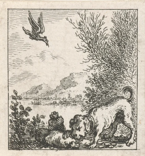 Fabel van de hond en de gier by Simon Fokke, print, 1769