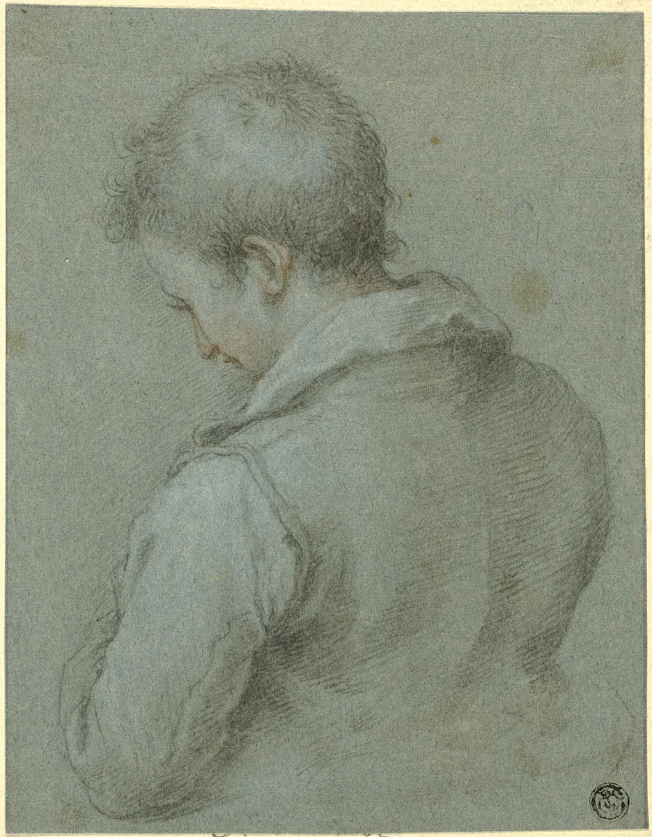 Head and Shoulders of a Man seen from the Back by Oliver Isaac, drawing, 1550-1650