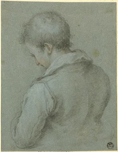 Head and Shoulders of a Man seen from the Back by Oliver Isaac, drawing, 1550-1650
