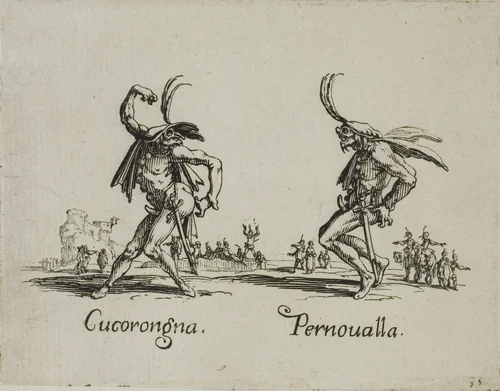 Cucorongna - Pernovalla, plate 2 from Balli di Sfessania by Jacques Callot, print, 1617-1627