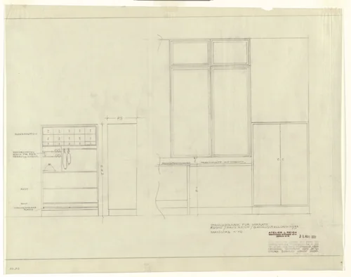Ground-Floor House in The Dwelling of Our Time, German Building Exhibition, Berlin, Germany (Steel kitchen cabinet) by Lilly Reich, mies van der rohe archive, 1931