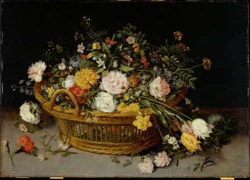 A Basket of Flowers by Jan Brueghel the Younger, painting, 1620-1629