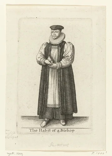 Ceremoniële kledij van een Engelse bisschop by Wenceslaus Hollar, print, 1617-1677