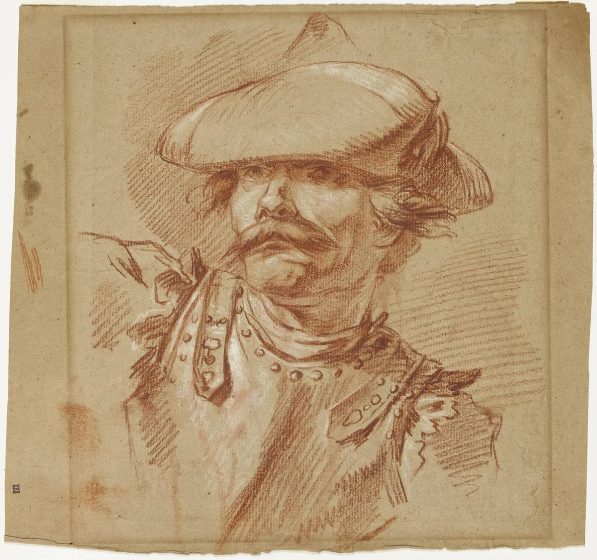 Head of a Soldier by Charles Parrocel, drawing, 1708-1752