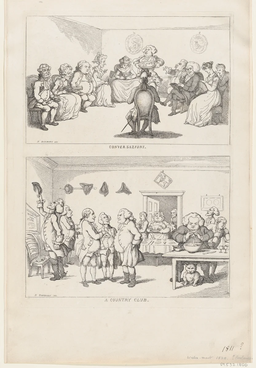Conversazione, and A Country Club by Thomas Rowlandson, print, 1806-1811