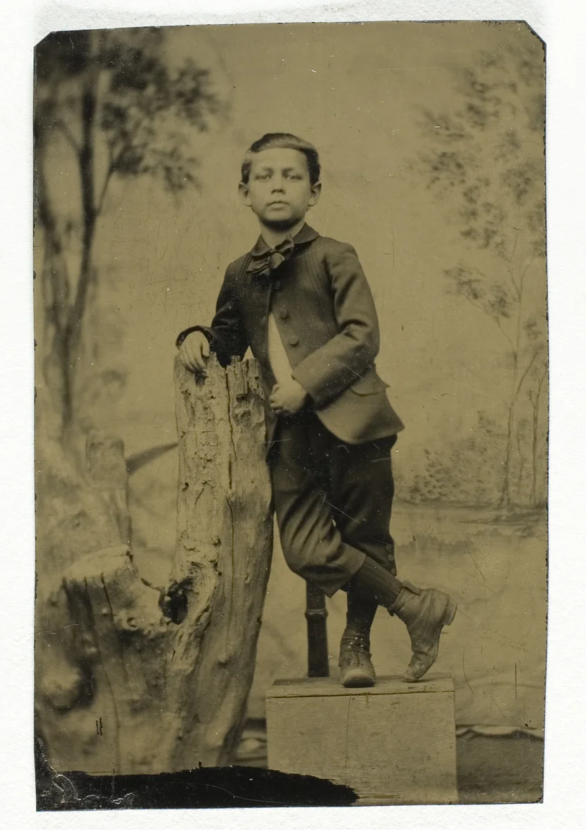 Untitled (Portrait of Boy Leaning) by Artist Unknown, photograph, 1850-1899