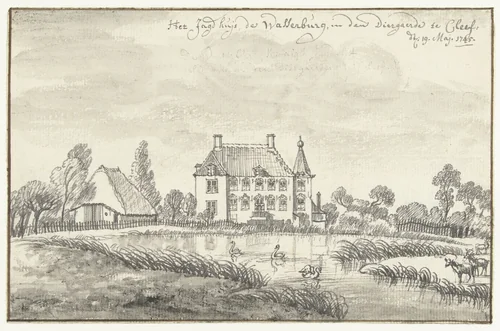 Het Huis de Wasserburg, Kleef by Jan de Beijer, drawing, 1745