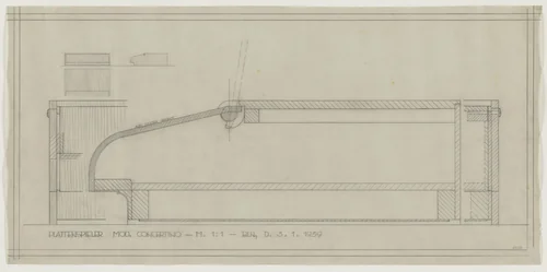 Design for Telefunken Record Player, Record-player, Concertino model. Elevations, plan, and section by Lilly Reich, mies van der rohe archive, 1939
