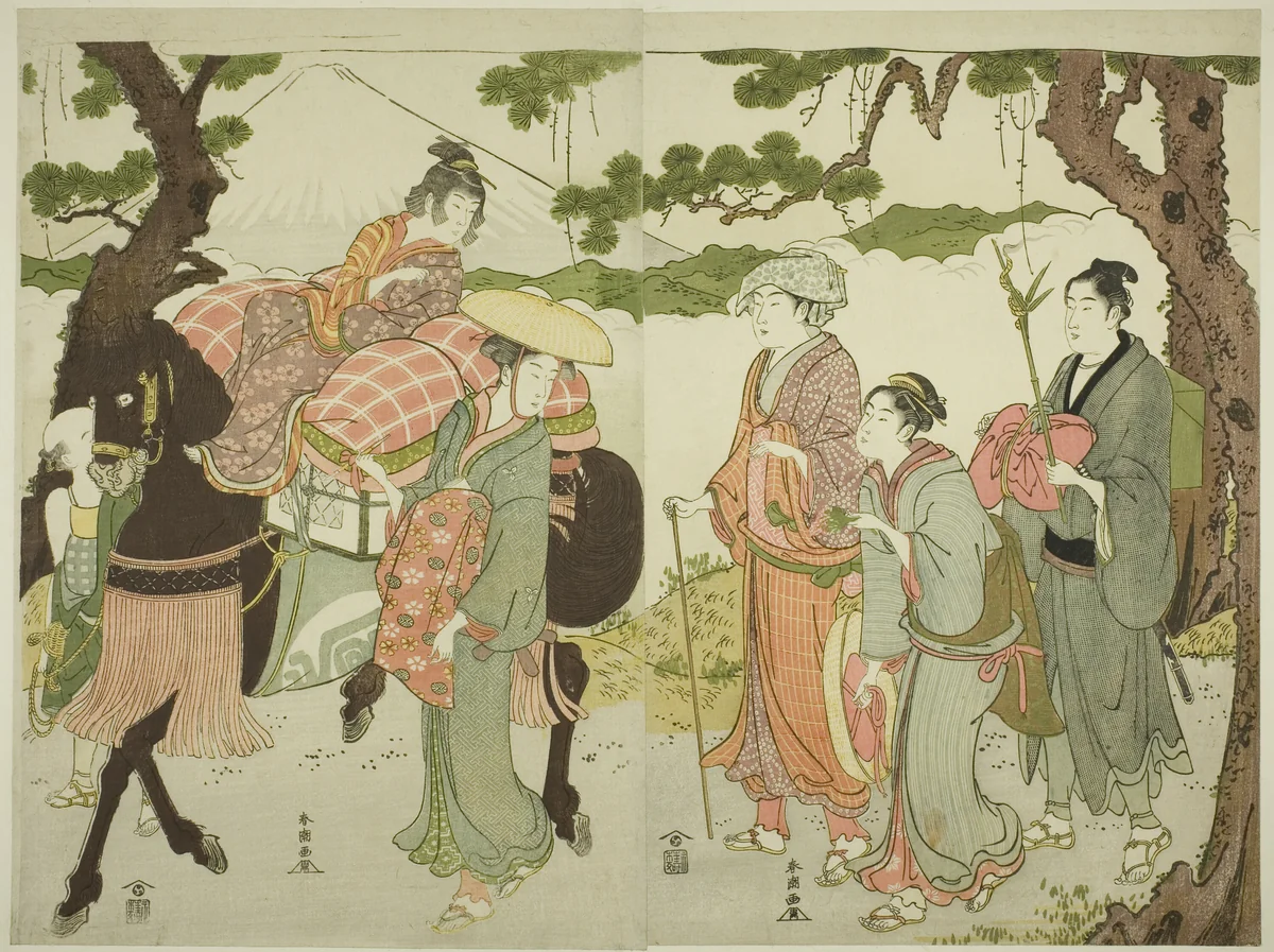Travelers on the Tokaido by Katsukawa Shuncho, print, 1775-1806