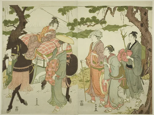 Travelers on the Tokaido by Katsukawa Shuncho, print, 1775-1806