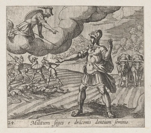 Plate 24: The Warring Men Born of the Serpent's Teeth (Militum Seges e draconis dentium seminio), from Ovid's 'Metamorphoses' by Antonio Tempesta, print, 1606
