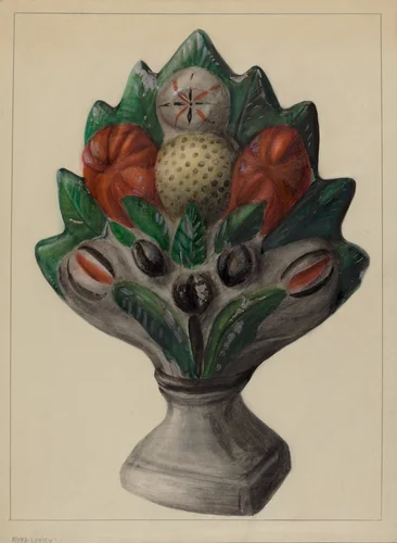 Pa. German Chalkware Mantel Stop by Mina Lowry, index of american design, 1937