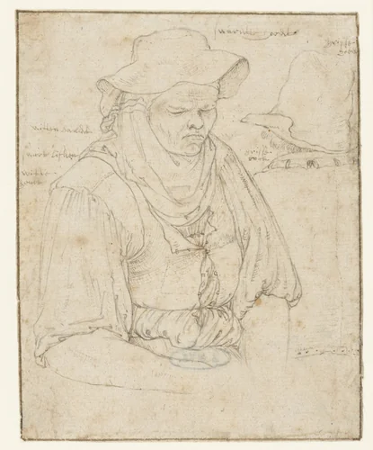 Oude vrouw en een man by Roelant Savery, drawing, 1603-1613