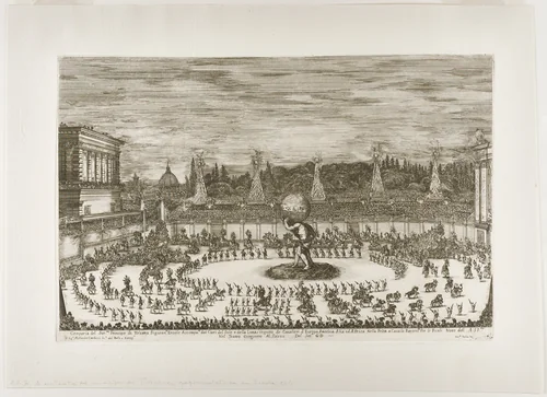 Equestrian Ballet in the Amphitheater of the Boboli Gardens by Stefano della Bella, print, 1661