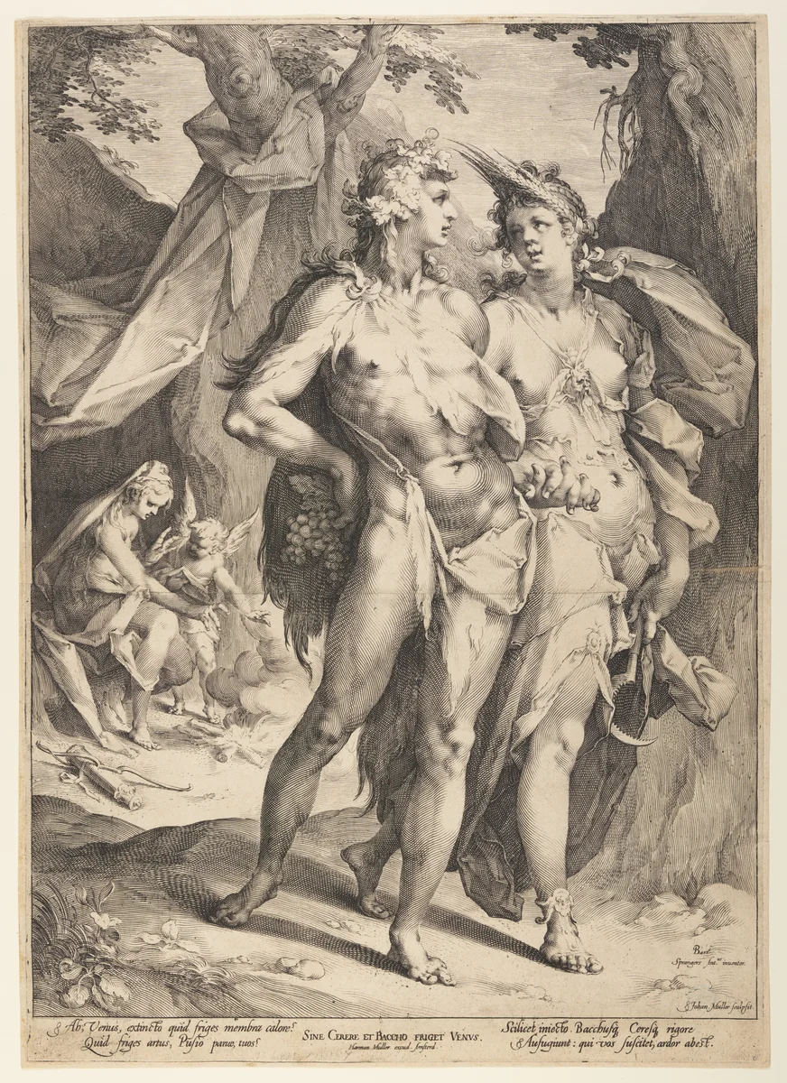 Bacchus and Ceres Leaving Venus (Sine Cerere et Baccho Friget Venus) by Jan Harmensz Muller
Bartholomeus Spranger, print, 1592-1602