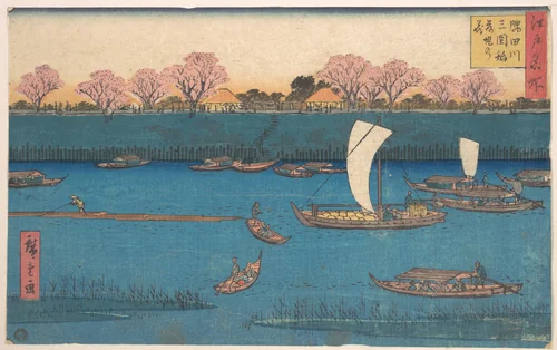 Sumidagawa Mimeguri Hana Zakari no Kei by Utagawa Hiroshige II (二代目歌川広重), print, 1829-1869