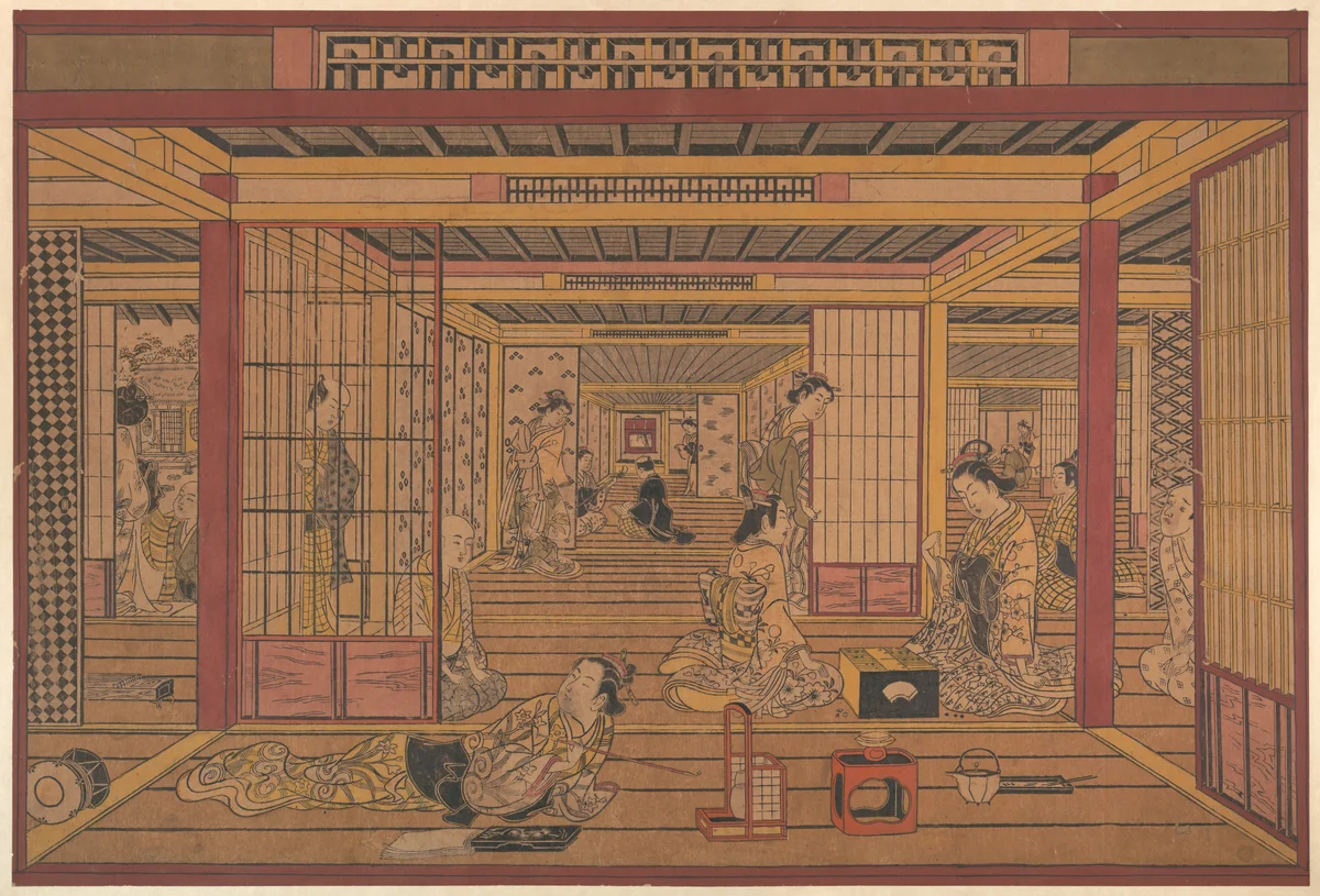 An Interior View in the Yoshiwara by Torii Kiyotada, print, 1740-1745