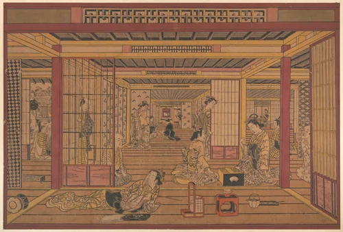 An Interior View in the Yoshiwara by Torii Kiyotada, print, 1740-1745