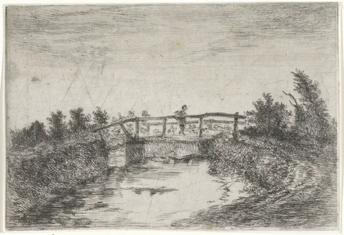 Landschap met brug by Arnoud Schaepkens, print, 1831-1904