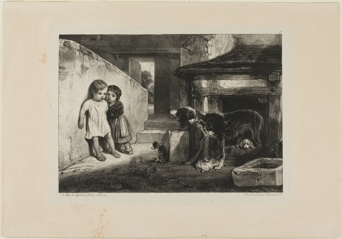 Children Frightened by a Dog by Alexandre-Gabriel Decamps, print, 1829