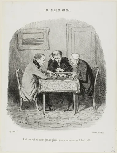 Parisians who will never be placed under surveillance of the secret police, plate 12 from Tout Ce Qu'on Voudra by Honoré-Victorin Daumier, print, 1847