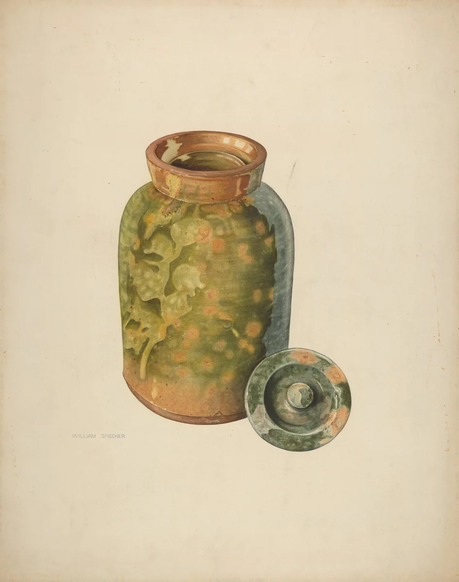 Galena Covered Jug by William Spiecker, index of american design, 1938