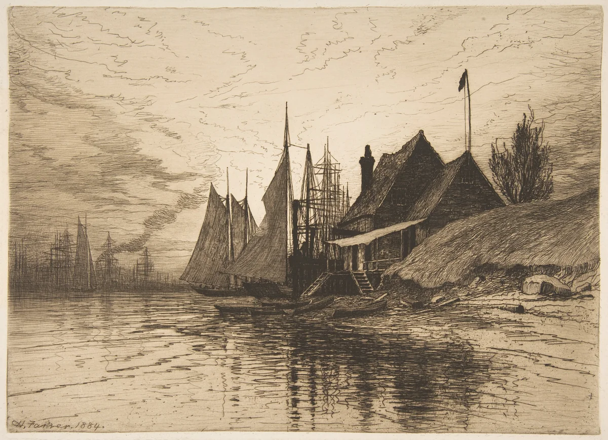 Evening, New York Harbor by Henry Farrer, print, 1884