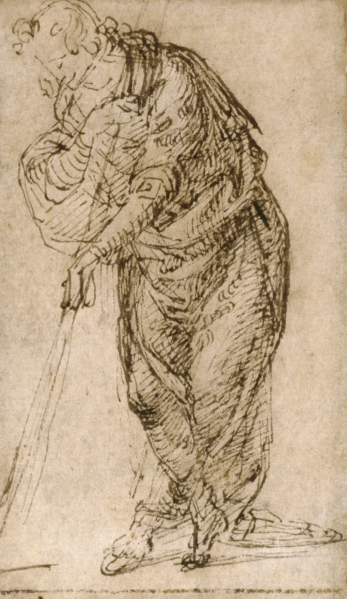 Standing Figure Leaning on a Staff by Piero di Cosimo, drawing, 1508-1512