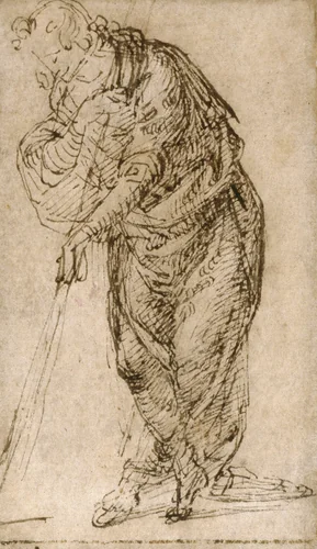 Standing Figure Leaning on a Staff by Piero di Cosimo, drawing, 1508-1512
