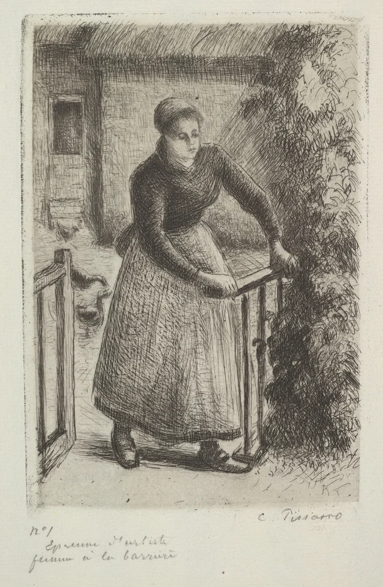 Woman at the Gate by Camille Pissarro, print, 1889