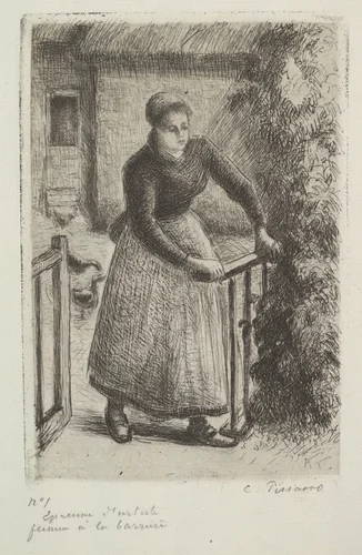 Woman at the Gate by Camille Pissarro, print, 1889
